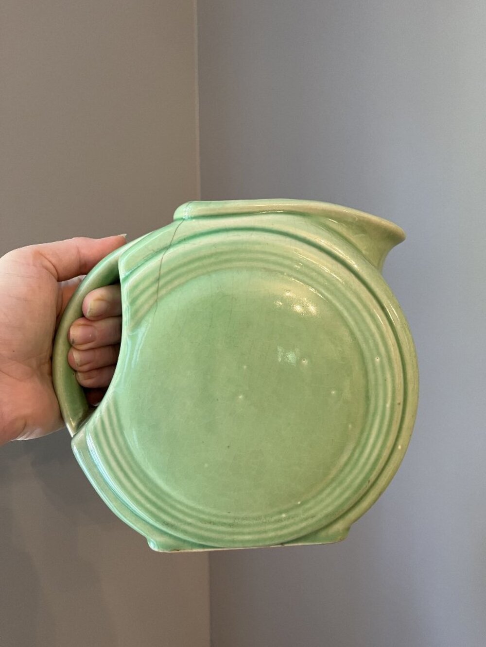 Cronin Cameron Clay Sevilla Green Juice Disc Pitcher 1930s Vintage Art Deco Cera